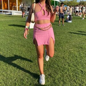 Revolve Pink Two-Piece Top and Skirt Set